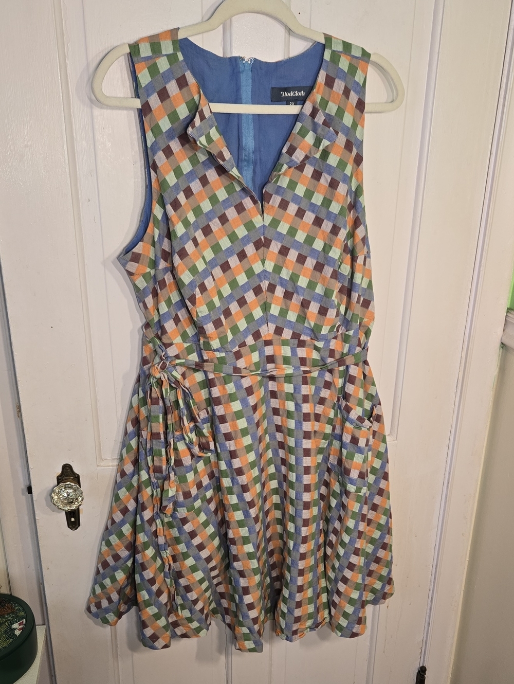 Modcloth Multicolor Gingham Fit-and-Flare Dress Size 2x